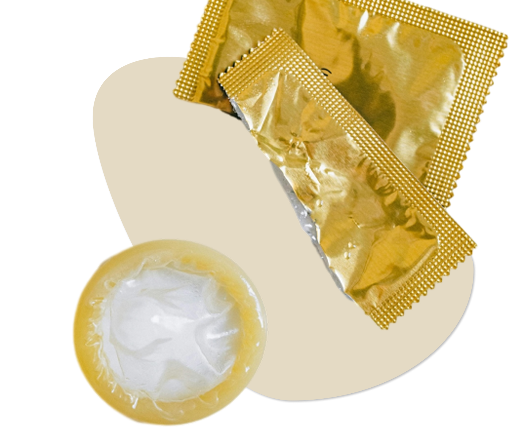 Male condom with yellow shape background